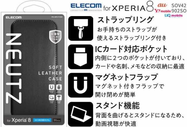 Xperia 8手帳型ケース エレコム SOV42ソフトレザーカバー マグネット付