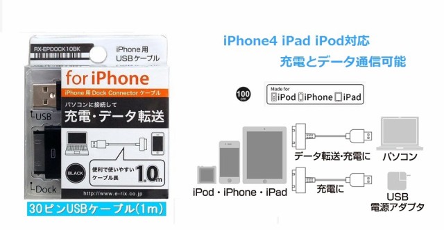 Iphone4s充電ケーブル Iphone4sデータ転送ケーブル Iphone 充電器 家庭用充電器 Ichargar Dockケーブル Rx Epdock10bk の通販はau Pay マーケット 翼通商株式会社