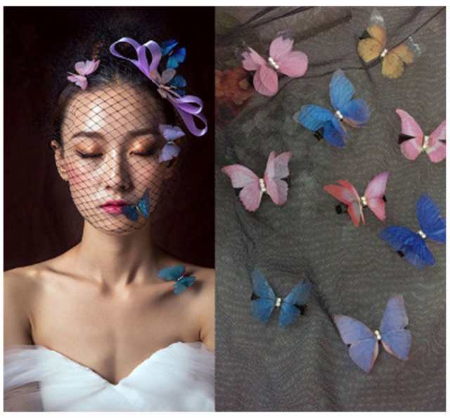 パールつきレース蝶々 ベビーヘアクリップ ヘアピン ヘアゴム 蝶