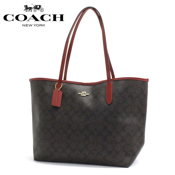 オータムセール コーチ トートバッグ レディース COACH ラグジュアリー シグネチャー ブラウン×1941レッド 5696 IMRVQ