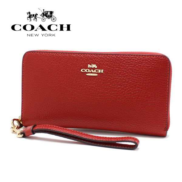 ギフトラッピング無料 コーチ 長財布 レディース ストラップ付き COACH Wallet ロング ジップ アラウンド ウォレット ペブルド レザー レ