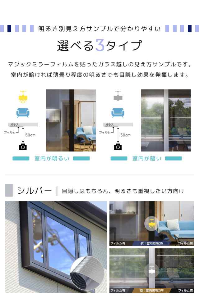 目隠しシート 外から見えない ミラー マジックミラー 窓フィルム 遮光