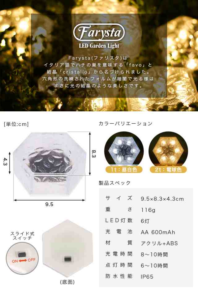 ガーデンライト ソーラーライト 六角形 【takumu】屋外 置き型