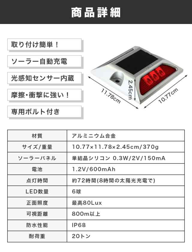 道路 照明 ソーラー自動充電６灯led 駐車場 ポール 駐車場 道路鋲 センターライン 合流帯 安全性 道路鋲 路肩鋲 Meru2 車庫 車 ソーの通販はau Pay マーケット Homma Lab 株式会社