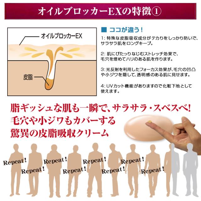 皮脂吸収クリーム オイルブロッカーEX 2個セット ひと塗りで皮脂・汗を吸着 脂浮きを長時間抑えテカリのない肌に 脂性肌の化粧下地に最適 毛穴をカバーし光反射効果で美肌を演出 ザスコスメティックの通販は