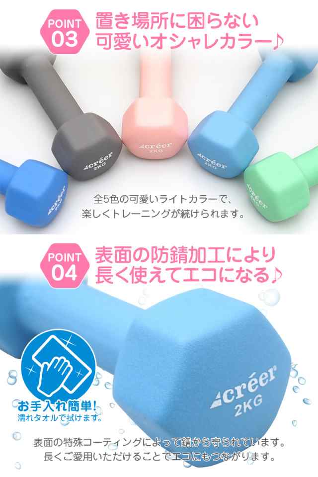 ダンベル 2kg ダンベル 2個 セット ダンベル 女性 レディース エクササイズ ダイエット 筋トレ フィットネス 4色 省スペース コンパクト  の通販はau PAY マーケット - 通販ライズ