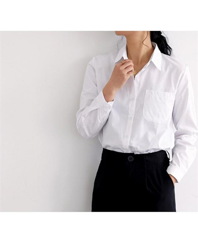 短納期白シャツ レディーストップス 上着シャツ 長袖無地 通学通勤 ポケット ビジネス Ol カジュアル ホワイトシャツ S M L Xl 送料無料の通販はau Pay マーケット ヨシコ商事