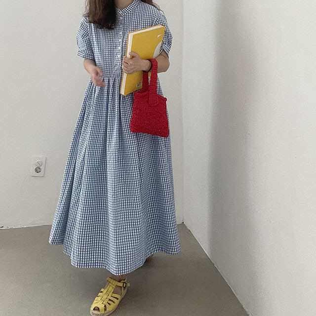 シャツワンピース 半袖 レディース ワンピース チェック柄ワンピース ロングワンピース 夏服 フリル Aラインワンピース 入学式 大人