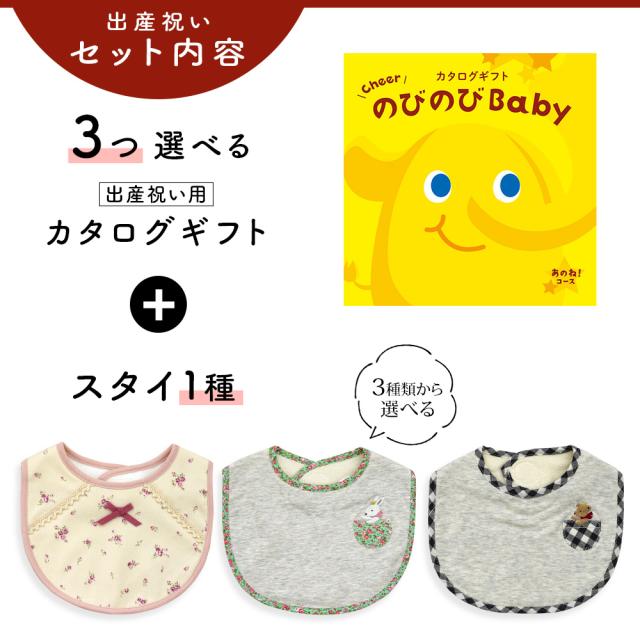 出産祝い カタログギフト のびのび Baby 3つ選べる あのね！コース＆スタイ セット＜新作商品＞【ビブ bib 3種から選べる よだれかけ 日本製 御祝 御祝い お祝い 男の子 女の子 赤ちゃん ベビー 育児グッズ 友達 人気 ギフトセット ビセラ シャディ】_2