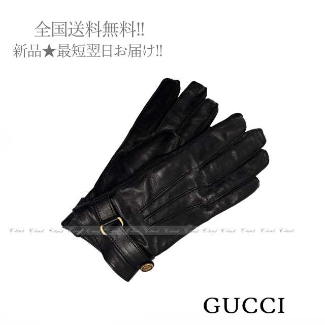 GUCCI グッチ グローブ タイガーヘッド ボタン ラムスキン レザー カシミヤ100% イタリア製 新品 ★ 1000 ブラック ★ 8+ J713..