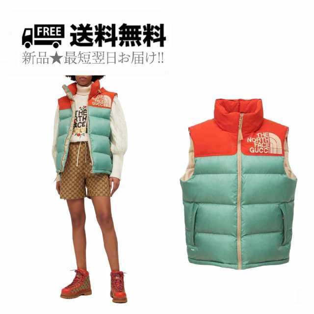 GUCCI × THE NORTH FACE グッチ ノースフェイス ダウン ベスト コラボ フード付 バイカラー レディース 新品★ 3421 K365-M..