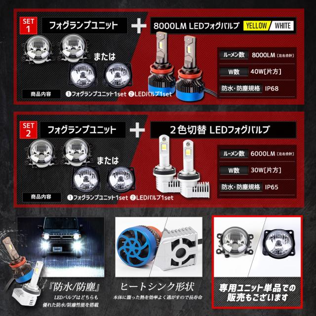 ダイハツ スズキ 三菱 スバル 専用 フォグランプユニット + LEDバルブ [8000LM or 2色切替]_17
