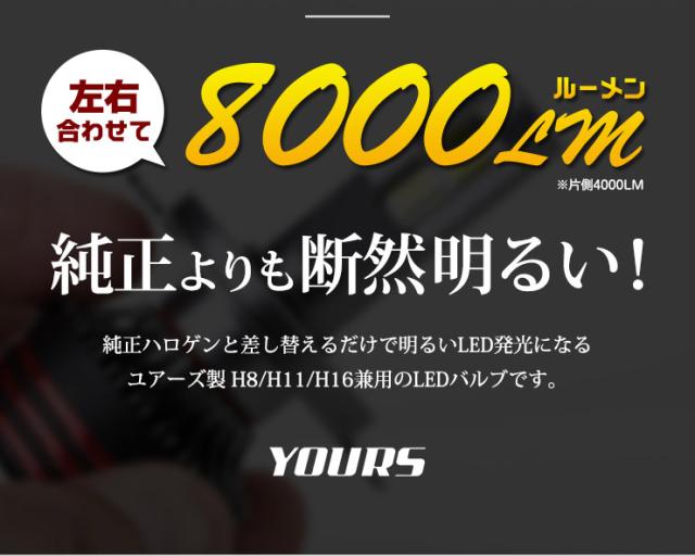 H8 H11 H16 LED ヘッドライト フォグランプ LEDバルブ 2本左右セット 8000LM 6000K 1年保証 ホワイト_3