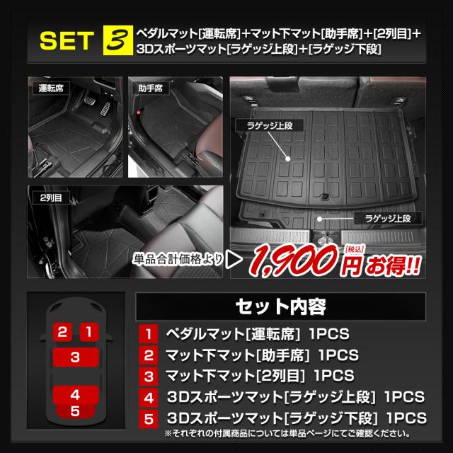 [今だけポイント10倍]フロンクス 専用 3Dマットセット ペダルマット マット下マット ラゲッジ 上段 下段 フロアマット 運転席 助手席 2列目 FRONX スズキ [2]_16