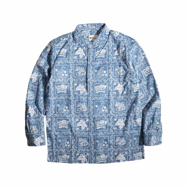 レインスプーナー REYN SPOONER ラハイナセーラー ロングスリーブ シャツ ブルー ｜ アロハシャツ 長袖 総柄 コットンブレンド リバースプリント_1