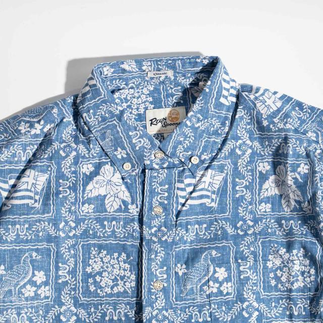 レインスプーナー REYN SPOONER ラハイナセーラー ロングスリーブ シャツ ブルー ｜ アロハシャツ 長袖 総柄 コットンブレンド リバースプリント_2
