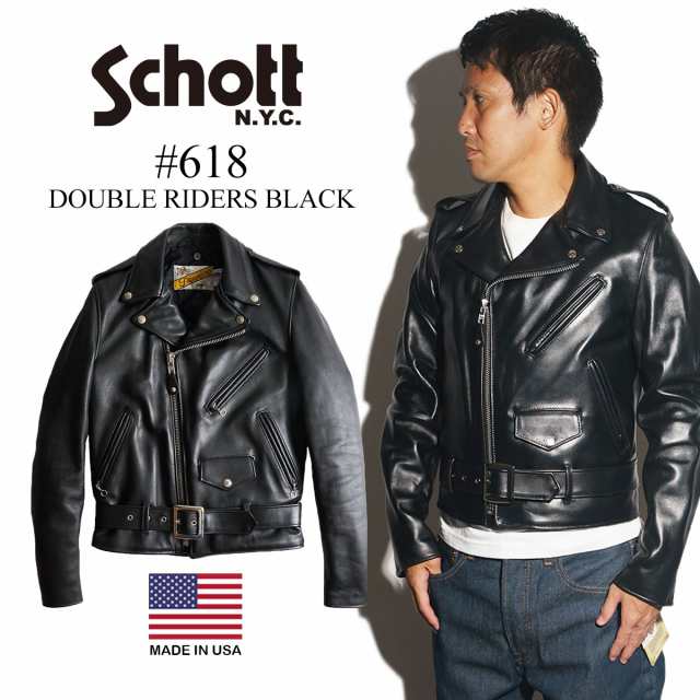 ショット SCHOTT 618 ダブルライダース ブラック (アメリカ製 米国製 DOUBLE RIDERS BLACK レザージャケット）｜au  PAY マーケット