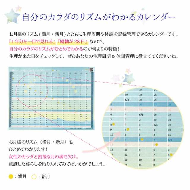 年版 ウーマンヘルスチェックカレンダー お月様のリズムで体調管理 シールタイプ 28日周期 女性用 B6 見開き ジュランジェ ゆうの通販はau Pay マーケット 布ナプキン専門店ジュランジェ