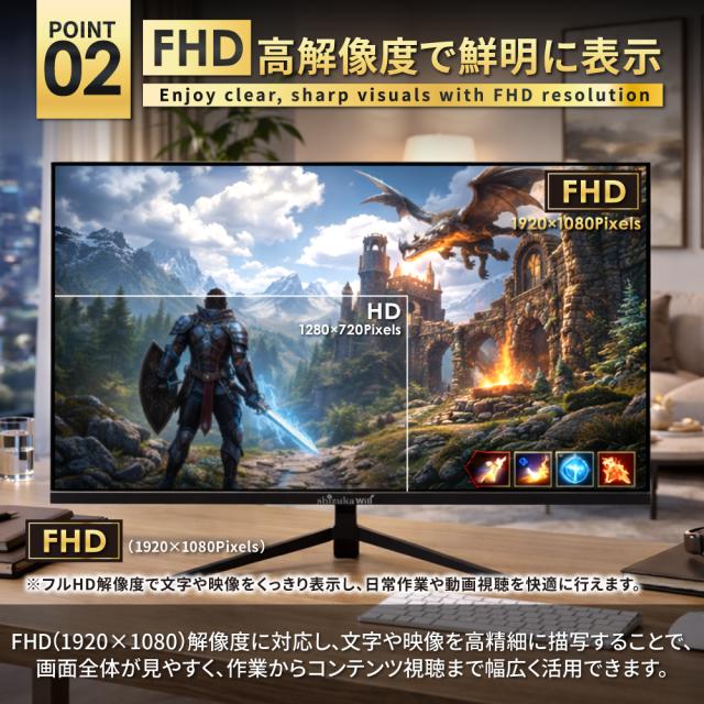 23.8インチ 液晶モニター ゲーミングモニター FHD 1920×1080 100Hz 対応 液晶ディスプレイ PCモニター DisplayPort HDMI Type-C 広視野角 IPSパネル VESA対応 シズカウィル 【最大1年保証】_5