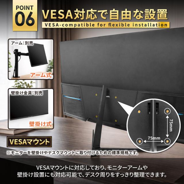 23.8インチ 液晶モニター ゲーミングモニター FHD 1920×1080 100Hz 対応 液晶ディスプレイ PCモニター DisplayPort HDMI Type-C 広視野角 IPSパネル VESA対応 シズカウィル 【最大1年保証】_9