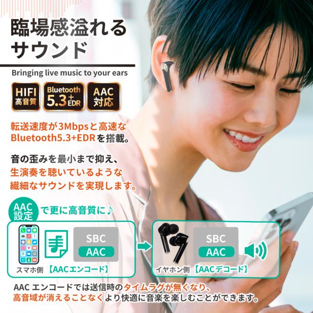 ワイヤレスイヤホン Bluetoothイヤホン ノイズキャンセリング