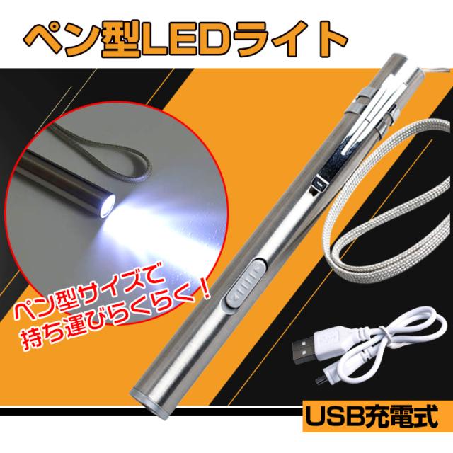 ペン型 Led ライト コンパクト ステンレス 明るい ｕｓｂ 充電 懐中電灯 作業灯 警告灯 クリップ ストラップ Ad231の通販はau Pay マーケット Kuranavi