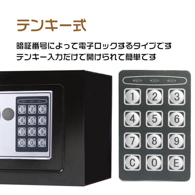 金庫(家庭用 テンキー&キーロック式) 金庫 家庭用 小型 テンキー式 デジタル 電子ロック セキュリティ