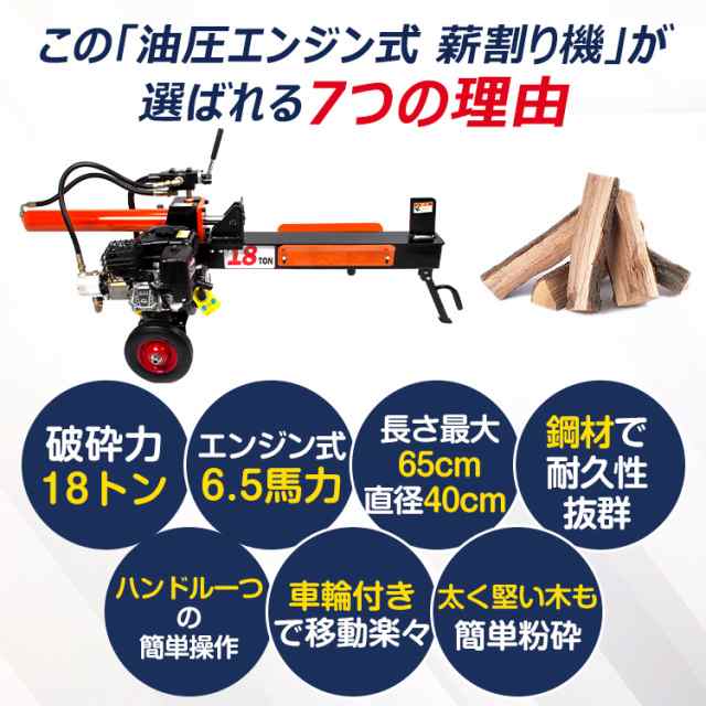 油圧式薪割り機 全国修理対応可能 エンジン式 油圧 18t 6.5馬力