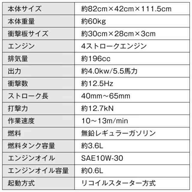 タンピングランマー ストローク 40-65mm 4サイクル 5.5馬力 打撃力 12.7kN 転圧機 エンジン式 ランマー 転圧 基礎 地盤 土木 建築 振動 