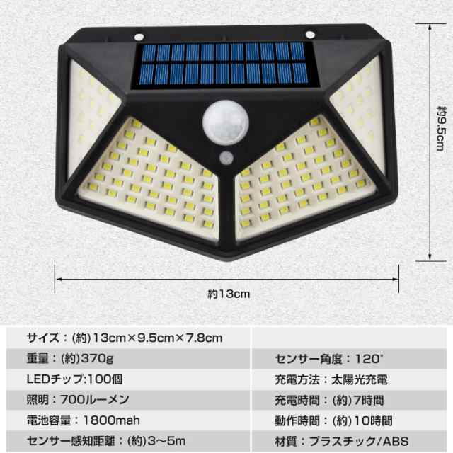 2個セット】センサーライト 屋外 led ソーラー 2個セット 4面発光 人感