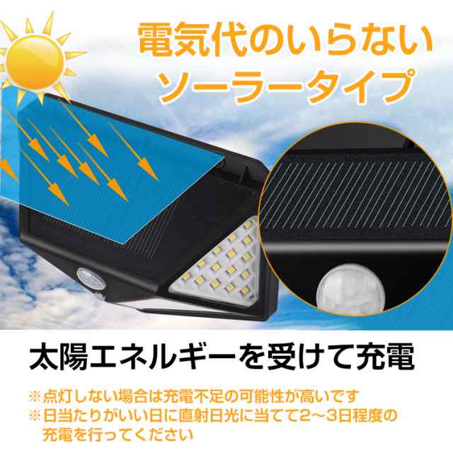 2個セット】センサーライト 屋外 led ソーラー 2個セット 4面発光 人感