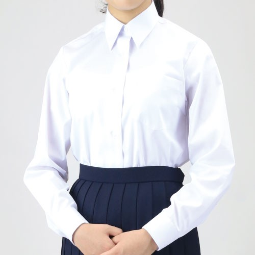 長袖 女子ブラウス 白 | 制服 女子 女 スクール ブラウス 角襟 中学生