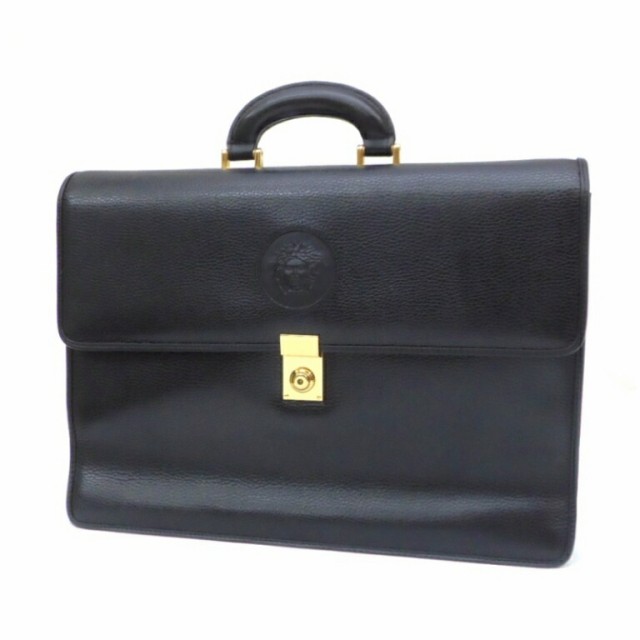 VERSACE ﾋﾞｼﾞﾈｽﾊﾞｯｸﾞ ﾌﾞﾘｰﾌｹｰｽ ﾒﾃﾞｭｰｻ 型押し 黒 ﾚｻﾞｰ 【中古】(54654)