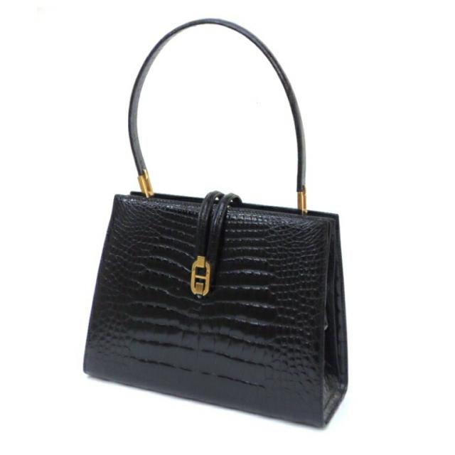 モラビト MORABITO ハンドバッグ クロコダイル 黒 【中古】(56274)