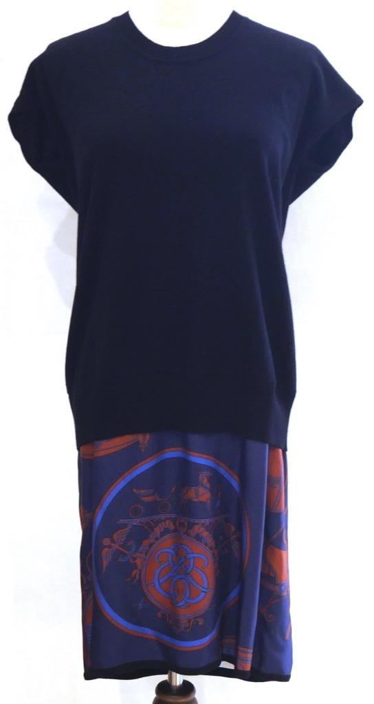 エルメス HERMES 切替ノースリーブニットワンピース 黒×ブルー