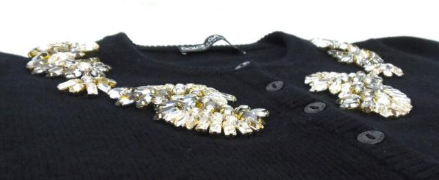 Dolce&Gabbana ﾋﾞｼﾞｭｰ付きﾆｯﾄｶｰﾃﾞｨｶﾞﾝ 黒【中古】(57232) Cashmere and