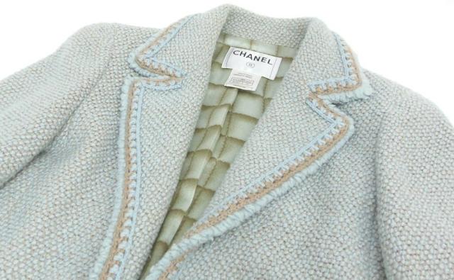 ｼｬﾈﾙ CHANEL ﾐｯｸｽﾂｲｰﾄﾞﾛﾝｸﾞｺｰﾄ 00A ﾗｲﾄﾌﾞﾙｰ×ﾍﾞｰｼﾞｭ ｳｰﾙ78％、ｼﾙｸ22％ 【中古】(58228)_4