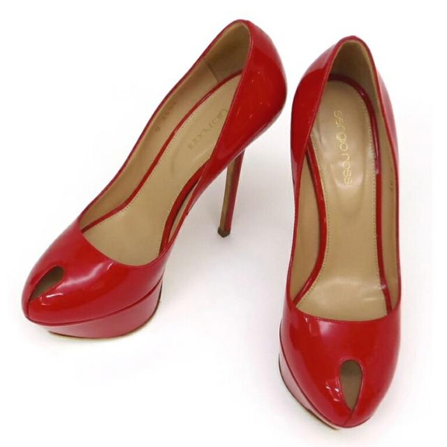 Sergio rossi ﾊｲﾋｰﾙﾊﾟﾝﾌﾟｽ ｴﾅﾒﾙ ｳｪｯｼﾞ 赤 ﾊﾟﾃﾝﾄﾚｻﾞｰ 37 【中古】(58904)
