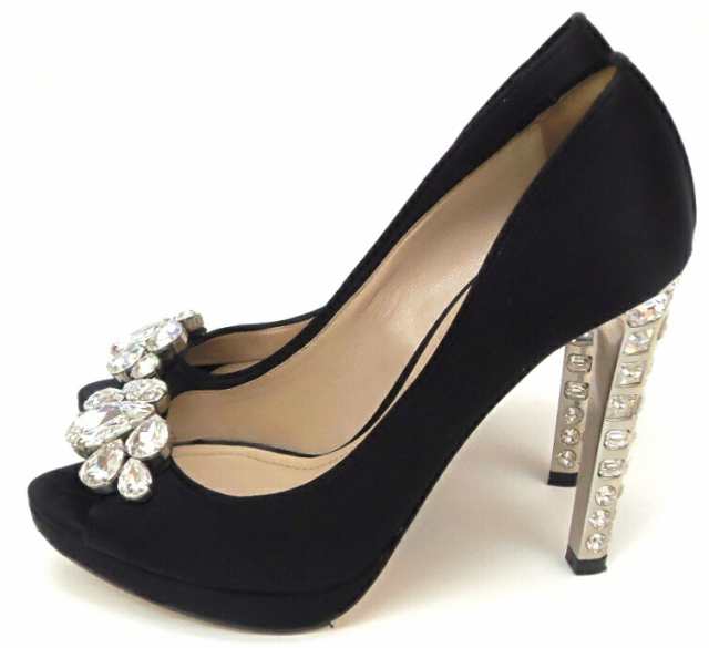 ﾐｭｳﾐｭｳ miumiu ﾋｰﾙﾊﾟﾝﾌﾟｽ ｵｰﾌﾟﾝﾄｩ ﾋﾞｼﾞｭｰ 黒 36・1/2 【中古