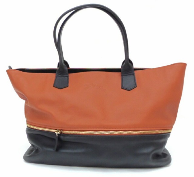 ロンシャン LONGCHAMP トートバッグ バイカラー オレンジ×黒