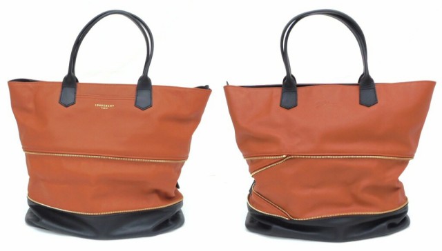 ロンシャン LONGCHAMP トートバッグ バイカラー オレンジ×黒