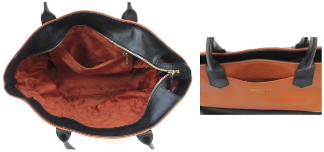 ロンシャン LONGCHAMP トートバッグ バイカラー オレンジ×黒 レザー