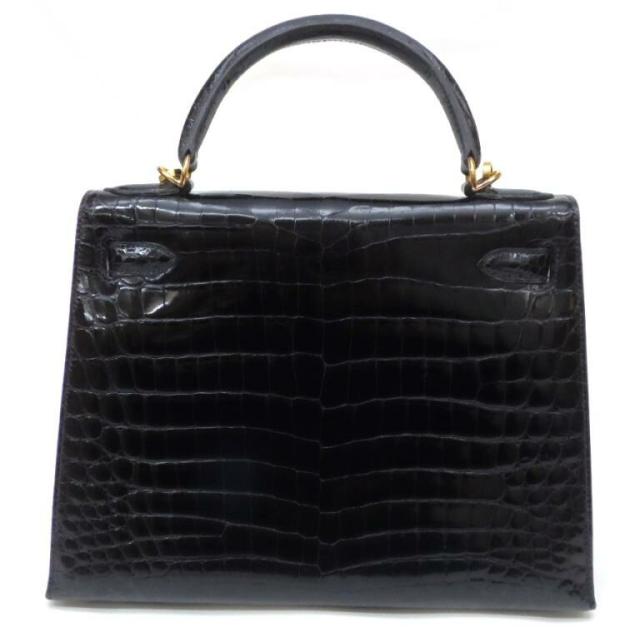 エルメス HERMES ハンドバック ケリー28 外仕立てもの G金具 □G目じるし 黒 クロコダイル アリゲーター 【中古】(61298)