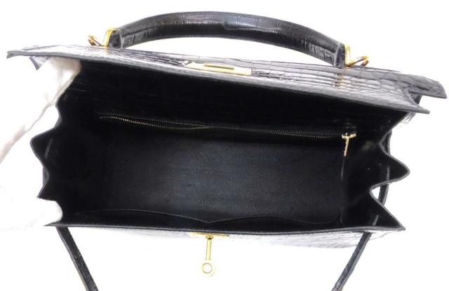 エルメス HERMES ハンドバック ケリー28 外仕立てもの G金具 □G目じるし 黒 クロコダイル アリゲーター 【中古】(61298)
