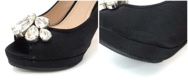 ミュウミュウ miumiu ビジュー付きオープントゥパンプス 黒 38 【中古】(61620) ミュウミュウ miumiu ビジュー付きオープントゥパンプス 黒 38 【中古