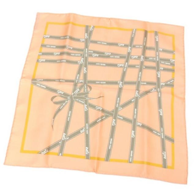 エルメス HERMES スカーフ カレ45 ボルデュックリボン サーモンピンク系 【中古】(61978)