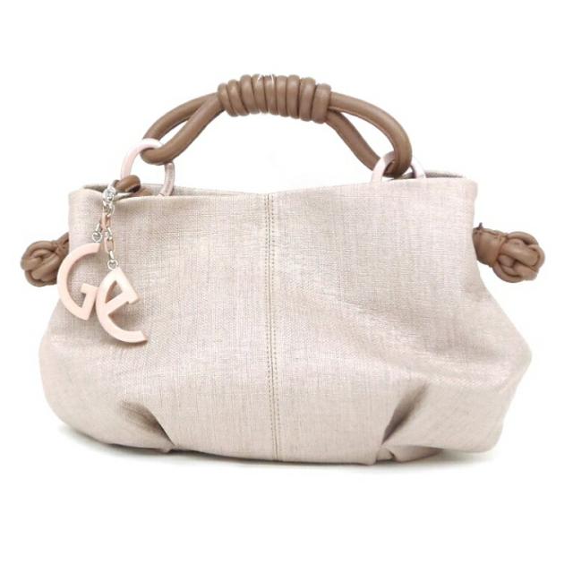 GIORGIO ARMANI ハンドバッグ レザーハンドル ロゴチャーム ピンクベージュ系 【中古】(62450)