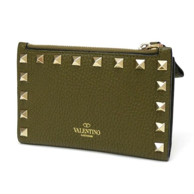 VALENTINO ロックスタッズ カードホルダー ケース＆カードケース カーキ レザー 【中古】(63890)