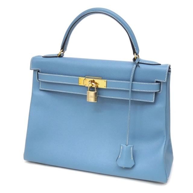 エルメス HERMES ハンドバッグ ケリー32 □C刻印 G金具 ブルージーン クシュベル 【中古】(64135)