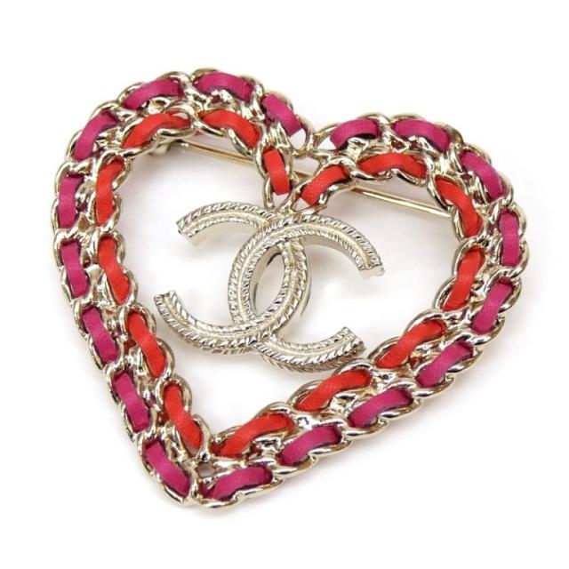 シャネル CHANEL ハート×ココマーク ブローチ 18P ピンク/レッド【中古】(64243)